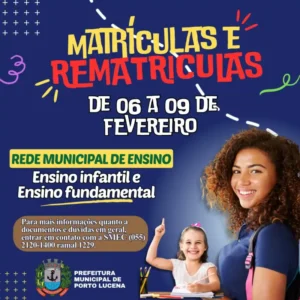 Leia mais sobre o artigo Porto Lucena informa calendário de Matriculas e Rematrículas na Rede Municipal de Ensino