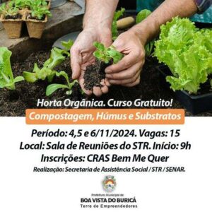 Leia mais sobre o artigo Curso gratuito de compostagem, húmus e substratos em Boa Vista do Buricá  está com inscrições abertas