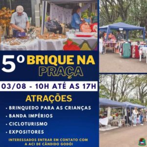 Leia mais sobre o artigo Cândido Godói realiza o 5º Brique na Praça no dia 3 de agosto com atrações para toda a família