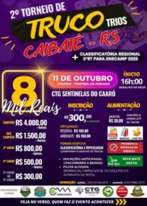 Leia mais sobre o artigo Caibaté sedia 2º Torneio de Truco Trios em outubro