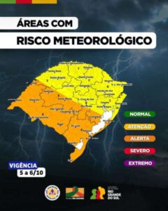 Leia mais sobre o artigo Defesa Civil estadual alerta para previsão de tempestades e de chuvas intensas no RS a partir da tarde de domingo (5)