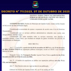 Leia mais sobre o artigo Prefeitura de Cândido Godói adota turno único de atendimento a partir de 4 de novembro