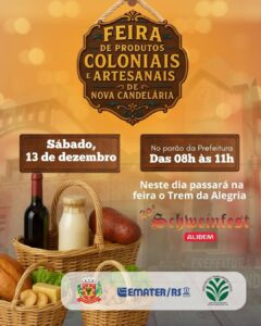 Leia mais sobre o artigo Nova Candelária realiza Feira de Produtos Coloniais e Artesanais neste sábado com participação do Trem da Alegria da 29ª Schweinfest