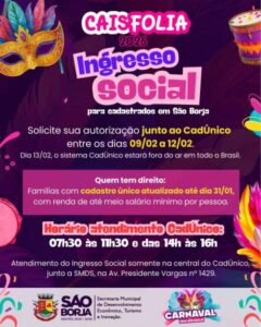 Leia mais sobre o artigo Prefeitura disponibiliza Ingresso Social para famílias cadastradas no CadÚnico em São Borja