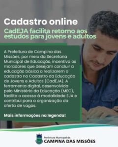 Leia mais sobre o artigo Campina das Missões incentiva moradores a concluírem os estudos por meio do CadEJA